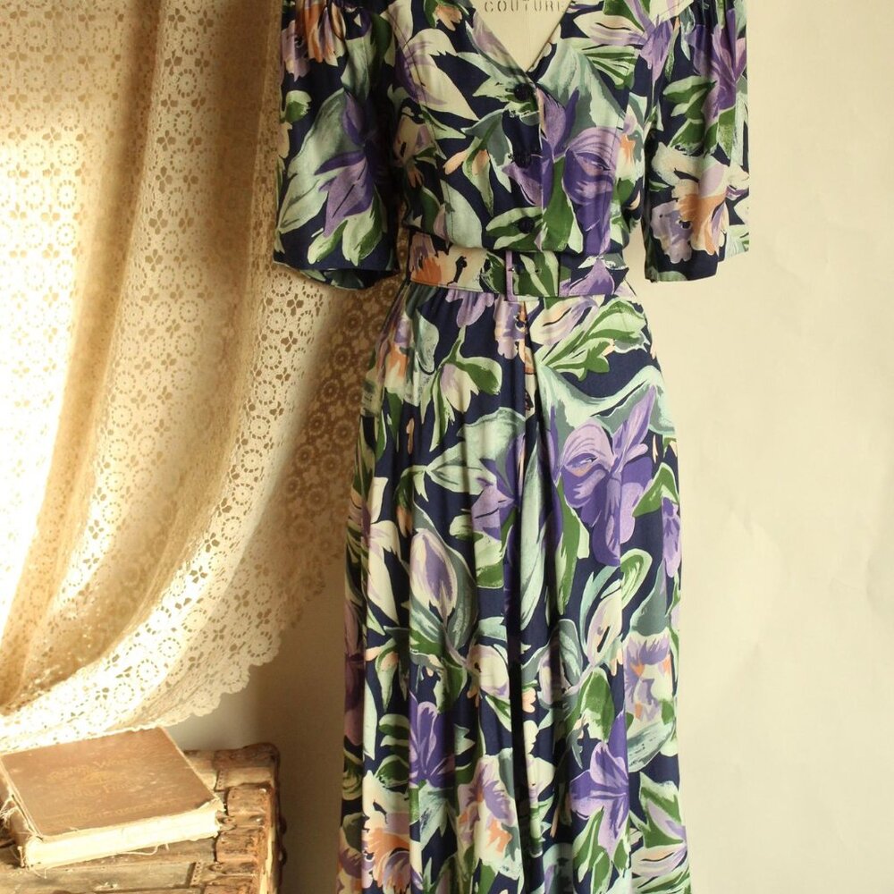 Vintage 1980's Dress with Pockets and Belt, Ed Michaels by Melanie Drucher - Picture 2 of 15